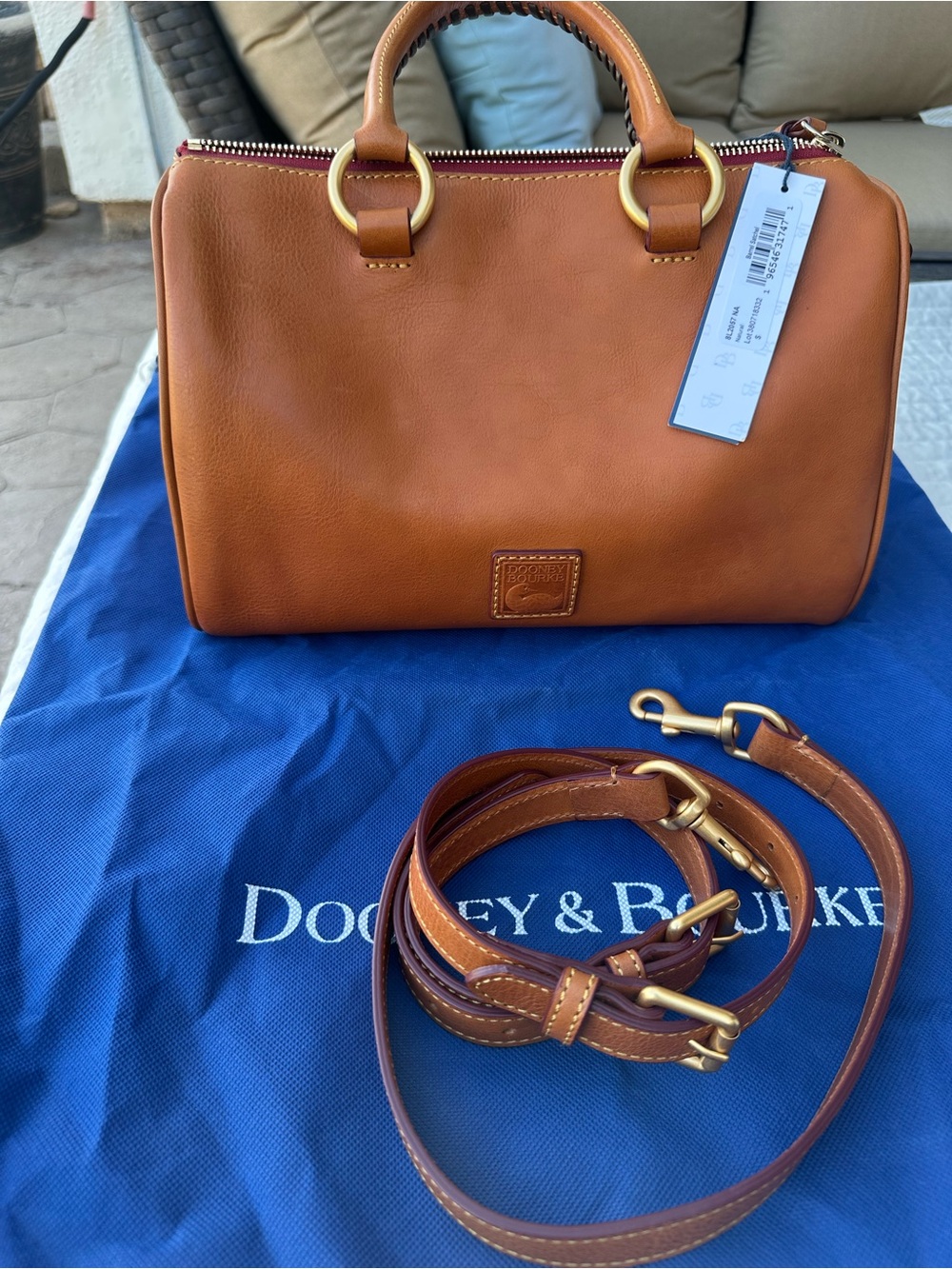 Dooney & Bourke Natural colored Florentine Leather Satchel with Detachable Strap